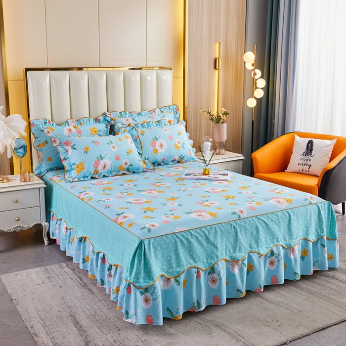 91家纺网 家纺一手货源 找家纺 十个点 2021新款弯边床裙 玉香妃-蓝