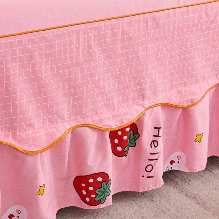 91家纺网 家纺一手货源 找家纺 十个点 2021新款弯边床裙四件套 草莓果儿-粉