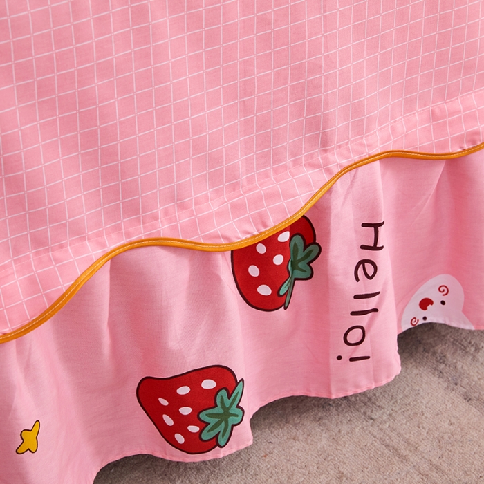 91家纺网 家纺一手货源 找家纺 十个点 2021新款弯边床裙四件套 草莓果儿-粉