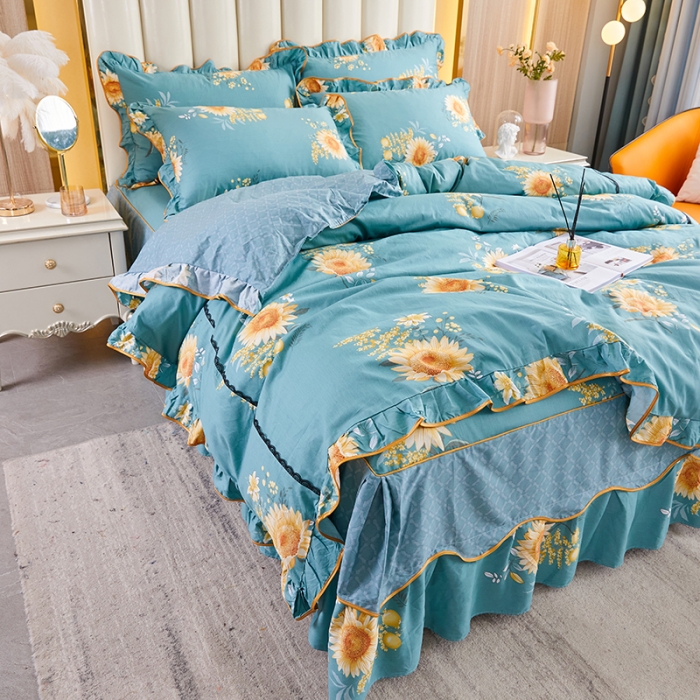 91家纺网 家纺一手货源 找家纺 十个点 2021新款弯边床裙四件套 浪漫飞花-兰