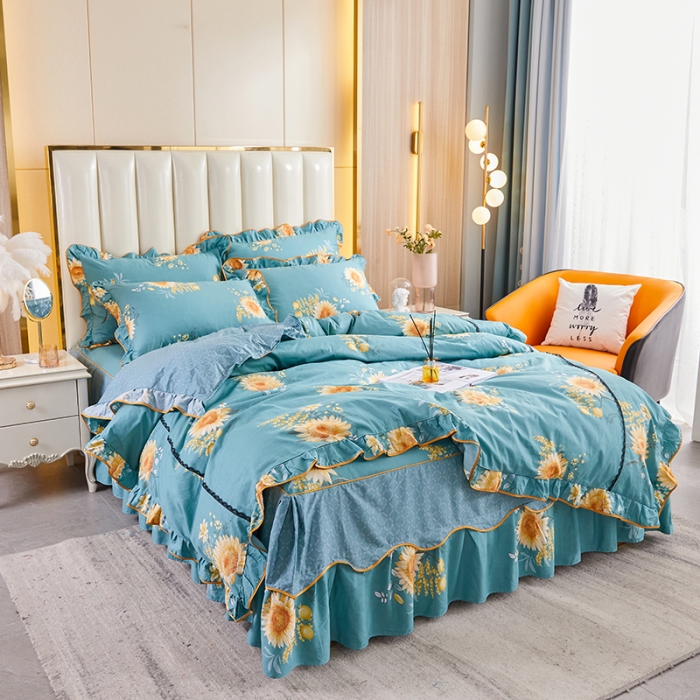 91家纺网 家纺一手货源 找家纺 十个点 2021新款弯边床裙四件套 浪漫飞花-兰