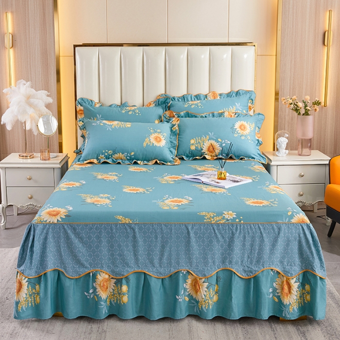 91家纺网 家纺一手货源 找家纺 十个点 2021新款弯边床裙四件套 浪漫飞花-兰