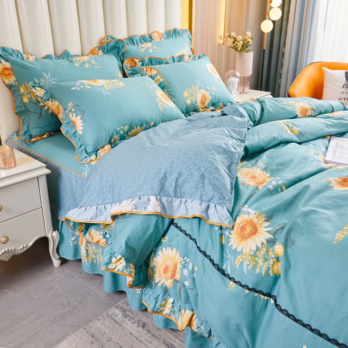 91家纺网 家纺一手货源 找家纺 十个点 2021新款弯边床裙四件套 浪漫飞花-兰