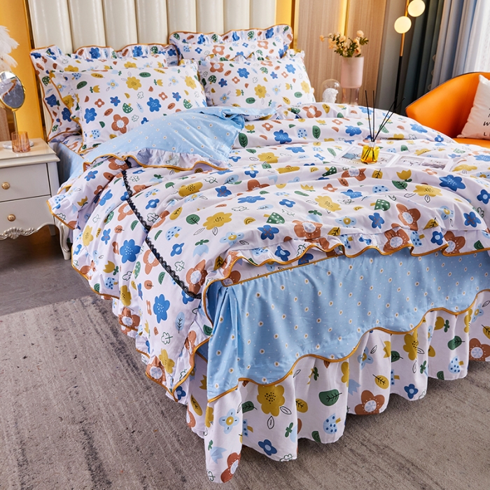 91家纺网 家纺一手货源 找家纺 十个点 2021新款弯边床裙四件套 漫步花间-白