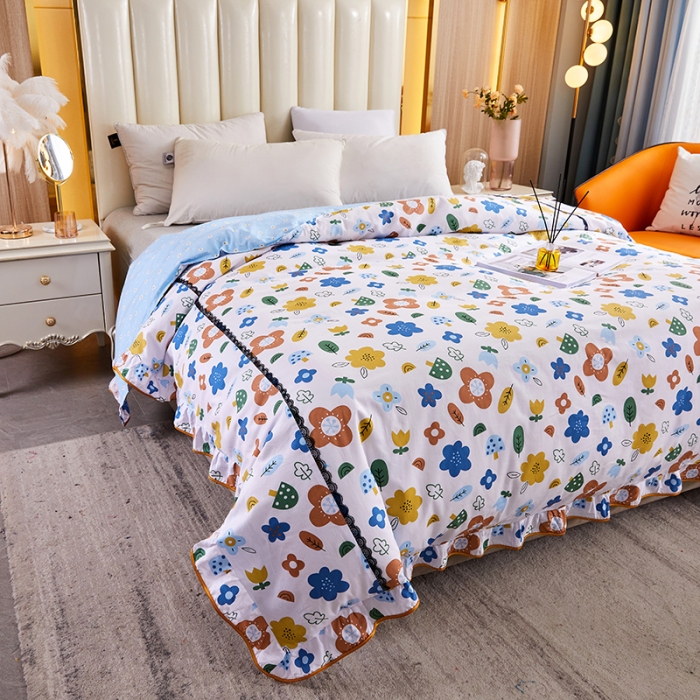 91家纺网 家纺一手货源 找家纺 十个点 2021新款弯边床裙四件套 漫步花间-白