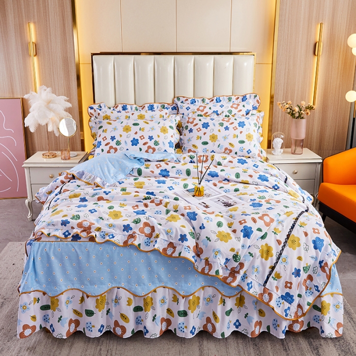 91家纺网 家纺一手货源 找家纺 十个点 2021新款弯边床裙四件套 漫步花间-白