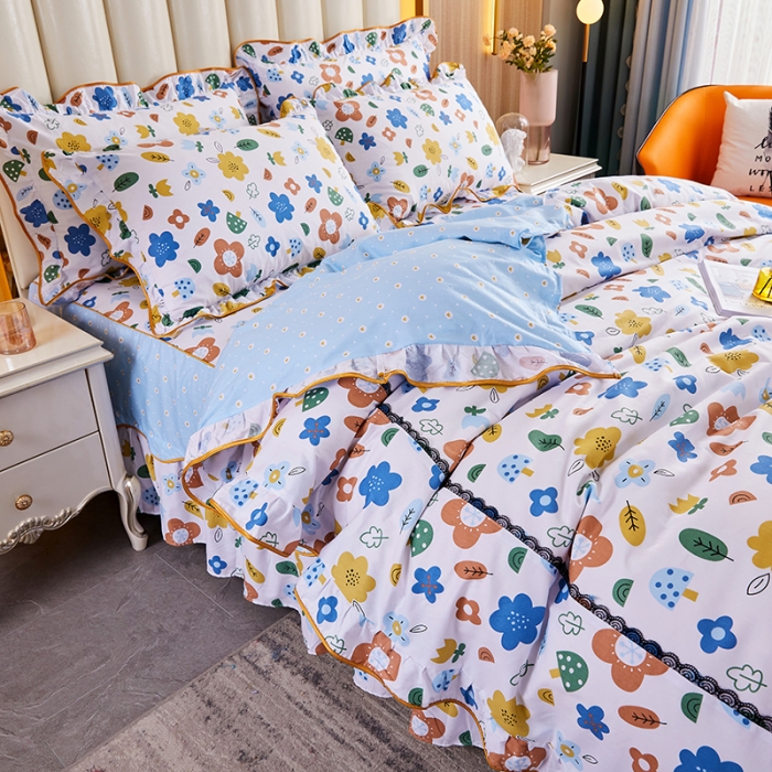 91家纺网 家纺一手货源 找家纺 十个点 2021新款弯边床裙四件套 漫步花间-白