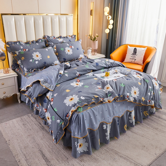 91家纺网 家纺一手货源 找家纺 十个点 2021新款弯边床裙四件套 弥香-灰