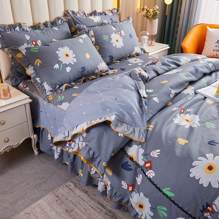 91家纺网 家纺一手货源 找家纺 十个点 2021新款弯边床裙四件套 弥香-灰