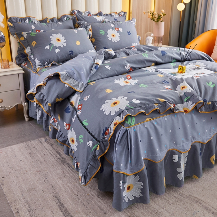 91家纺网 家纺一手货源 找家纺 十个点 2021新款弯边床裙四件套 弥香-灰