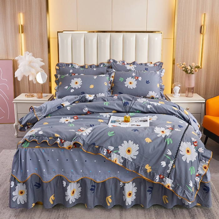 91家纺网 家纺一手货源 找家纺 十个点 2021新款弯边床裙四件套 弥香-灰