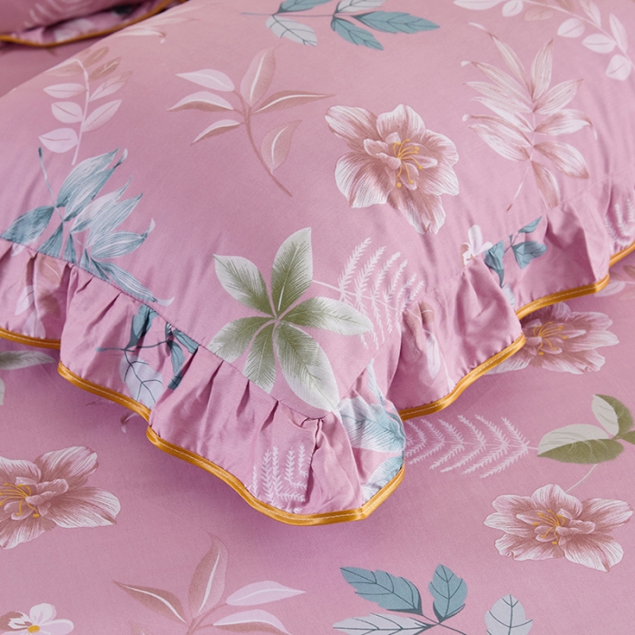 91家纺网 家纺一手货源 找家纺 十个点 2021新款弯边床裙四件套 绚放韵语-豆沙