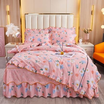 91家纺网 家纺一手货源 找家纺 十个点 2021新款弯边床裙四件套 玉香妃-粉