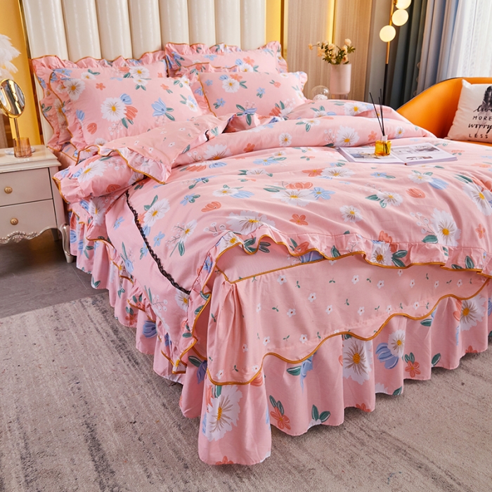 91家纺网 家纺一手货源 找家纺 十个点 2021新款弯边床裙四件套 玉香妃-粉