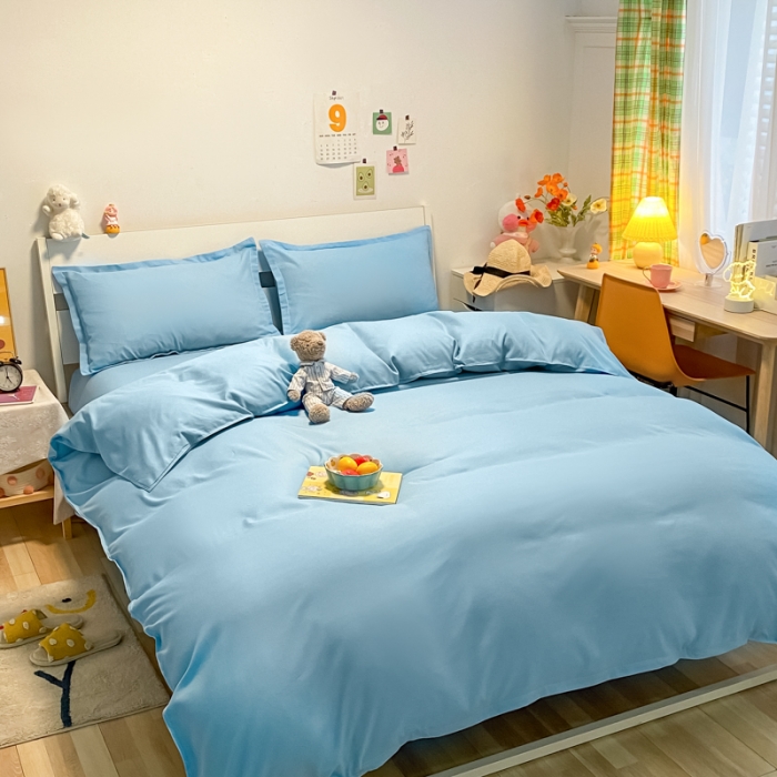 91家纺网 家纺一手货源 找家纺 贝拉梦2021新款美棉纯色系列四件套-艾加蓝