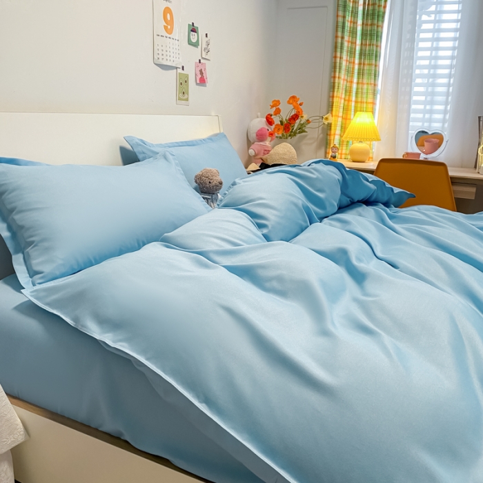 91家纺网 家纺一手货源 找家纺 贝拉梦2021新款美棉纯色系列四件套-艾加蓝