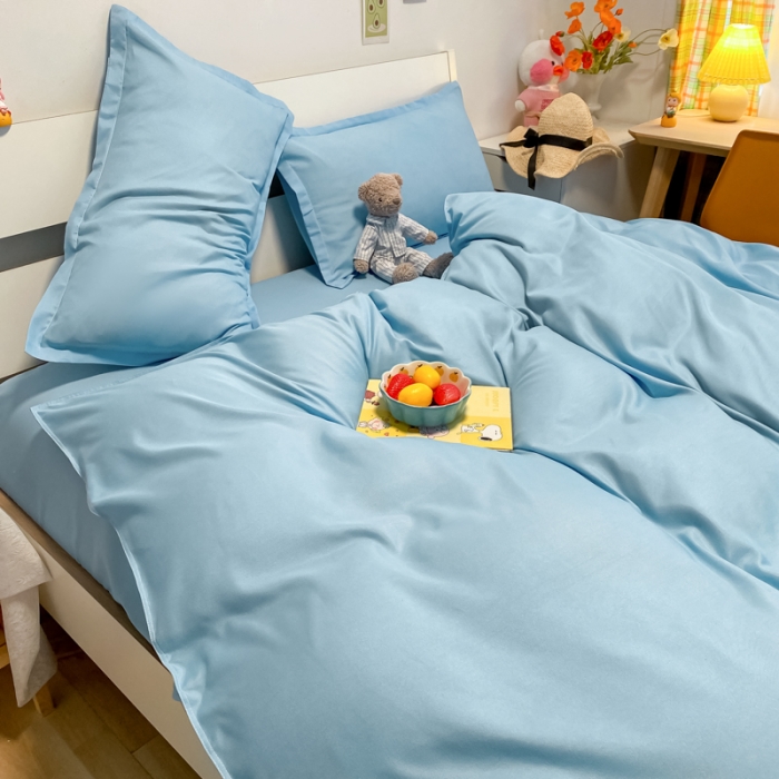 91家纺网 家纺一手货源 找家纺 贝拉梦2021新款美棉纯色系列四件套-艾加蓝