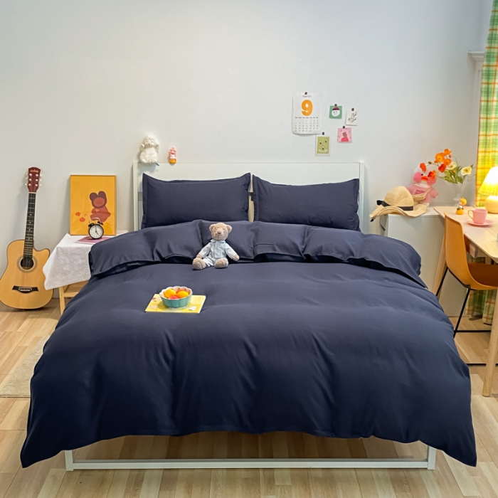 91家纺网 家纺一手货源 找家纺 贝拉梦2021新款美棉纯色系列四件套-伯爵蓝