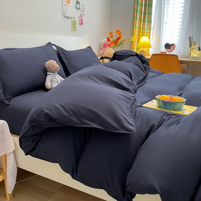 91家纺网 家纺一手货源 找家纺 贝拉梦2021新款美棉纯色系列四件套-伯爵蓝