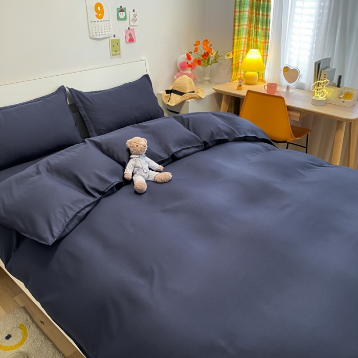 91家纺网 家纺一手货源 找家纺 贝拉梦2021新款美棉纯色系列四件套-伯爵蓝