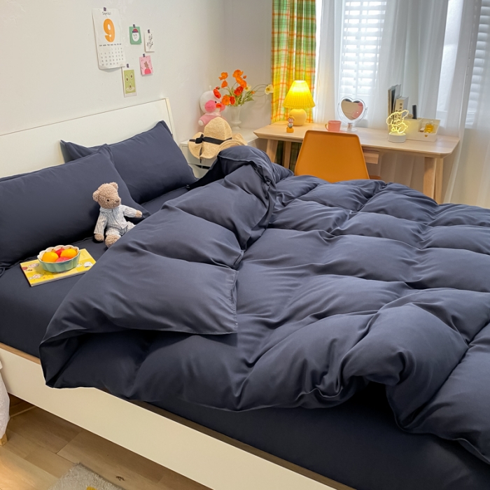 91家纺网 家纺一手货源 找家纺 贝拉梦2021新款美棉纯色系列四件套-伯爵蓝