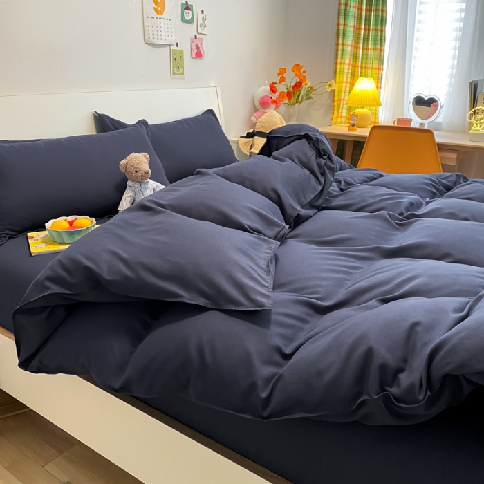 91家纺网 家纺一手货源 找家纺 贝拉梦2021新款美棉纯色系列四件套-伯爵蓝