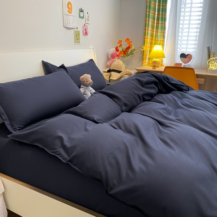 91家纺网 家纺一手货源 找家纺 贝拉梦2021新款美棉纯色系列四件套-伯爵蓝
