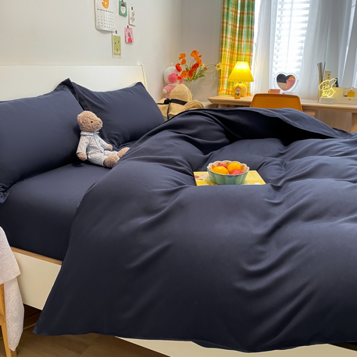 91家纺网 家纺一手货源 找家纺 贝拉梦2021新款美棉纯色系列四件套-伯爵蓝