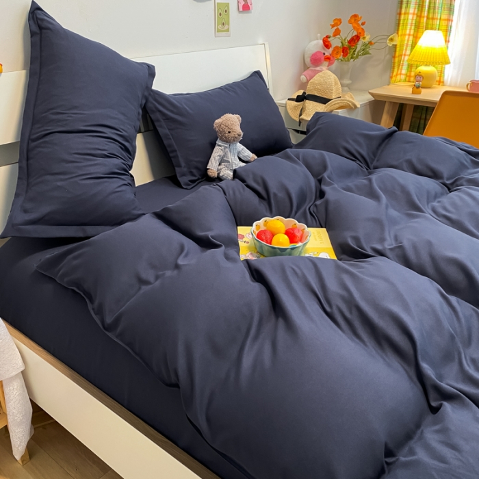 91家纺网 家纺一手货源 找家纺 贝拉梦2021新款美棉纯色系列四件套-伯爵蓝