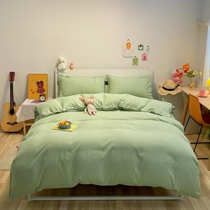 91家纺网 家纺一手货源 找家纺 贝拉梦2021新款美棉纯色系列四件套-格林绿