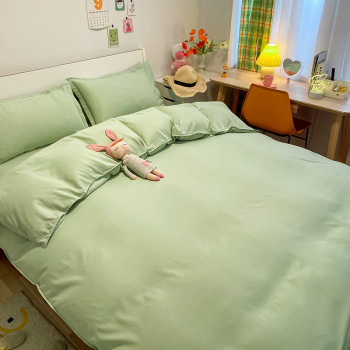 91家纺网 家纺一手货源 找家纺 贝拉梦2021新款美棉纯色系列四件套-格林绿