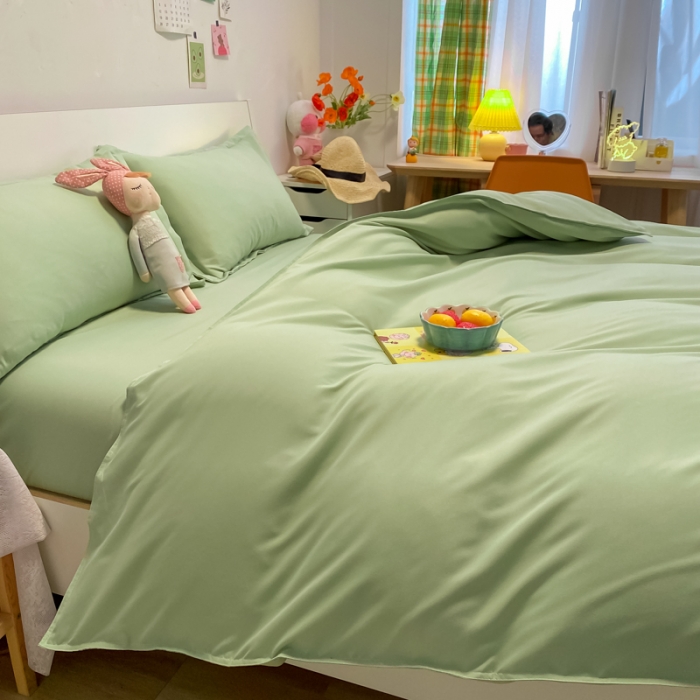 91家纺网 家纺一手货源 找家纺 贝拉梦2021新款美棉纯色系列四件套-格林绿