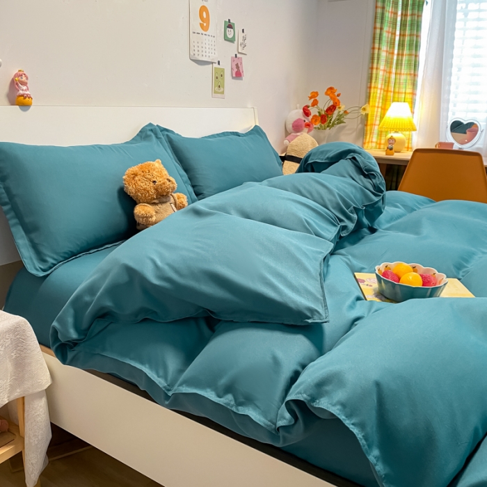 91家纺网 家纺一手货源 找家纺 贝拉梦2021新款美棉纯色系列四件套-加州蓝