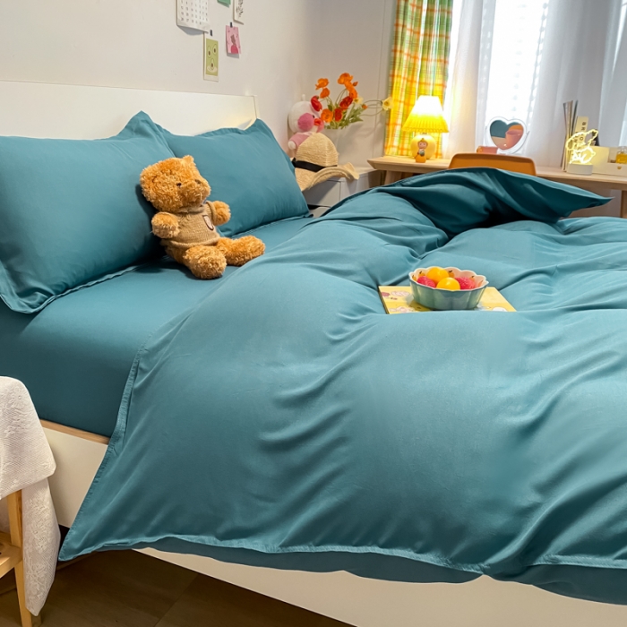 91家纺网 家纺一手货源 找家纺 贝拉梦2021新款美棉纯色系列四件套-加州蓝