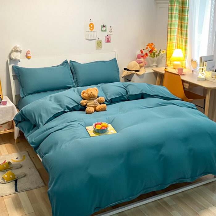 91家纺网 家纺一手货源 找家纺 贝拉梦2021新款美棉纯色系列四件套-加州蓝