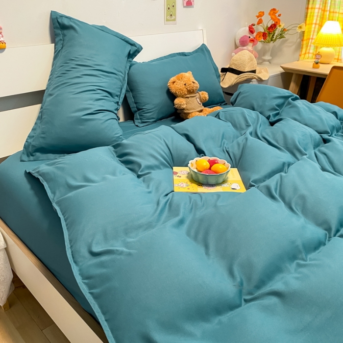 91家纺网 家纺一手货源 找家纺 贝拉梦2021新款美棉纯色系列四件套-加州蓝