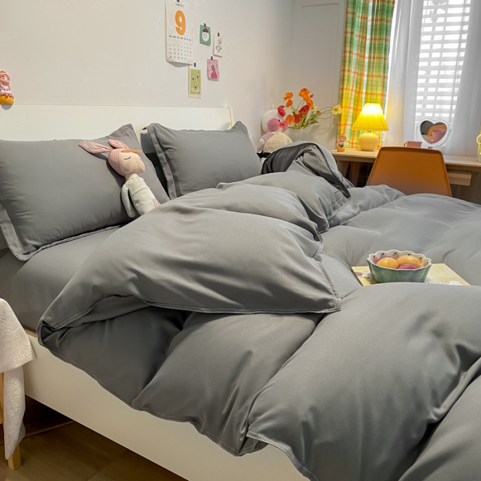 91家纺网 家纺一手货源 找家纺 贝拉梦2021新款美棉纯色系列四件套-洛卡灰