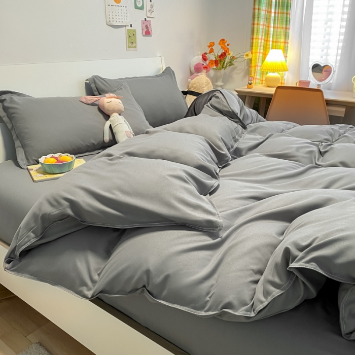 91家纺网 家纺一手货源 找家纺 贝拉梦2021新款美棉纯色系列四件套-洛卡灰