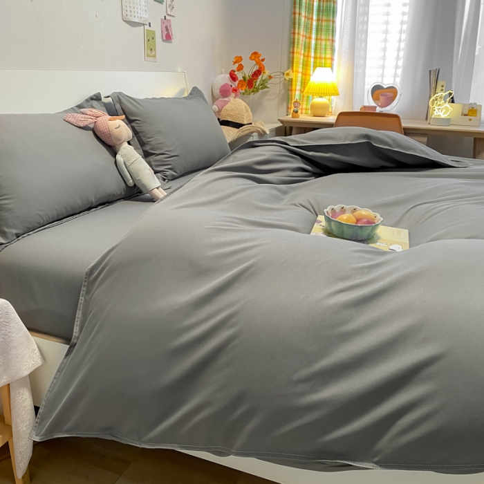 91家纺网 家纺一手货源 找家纺 贝拉梦2021新款美棉纯色系列四件套-洛卡灰