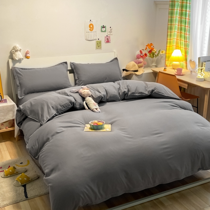 91家纺网 家纺一手货源 找家纺 贝拉梦2021新款美棉纯色系列四件套-洛卡灰