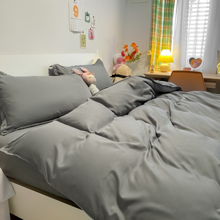 91家纺网 家纺一手货源 找家纺 贝拉梦2021新款美棉纯色系列四件套-洛卡灰