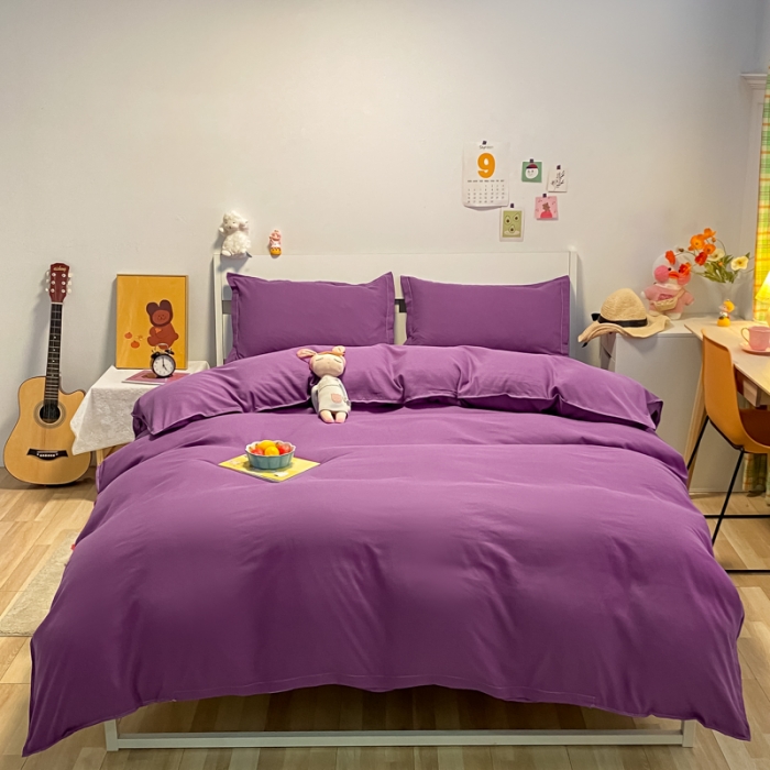 91家纺网 家纺一手货源 找家纺 贝拉梦2021新款美棉纯色系列四件套-曼妮紫