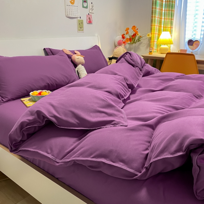 91家纺网 家纺一手货源 找家纺 贝拉梦2021新款美棉纯色系列四件套-曼妮紫