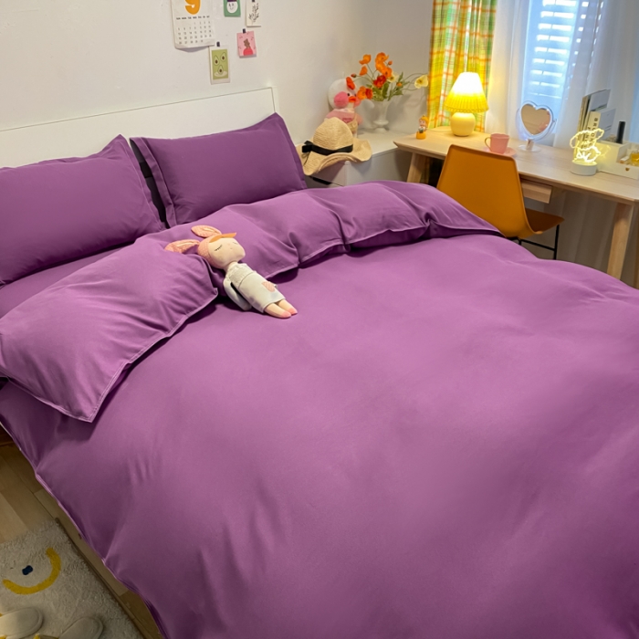 91家纺网 家纺一手货源 找家纺 贝拉梦2021新款美棉纯色系列四件套-曼妮紫