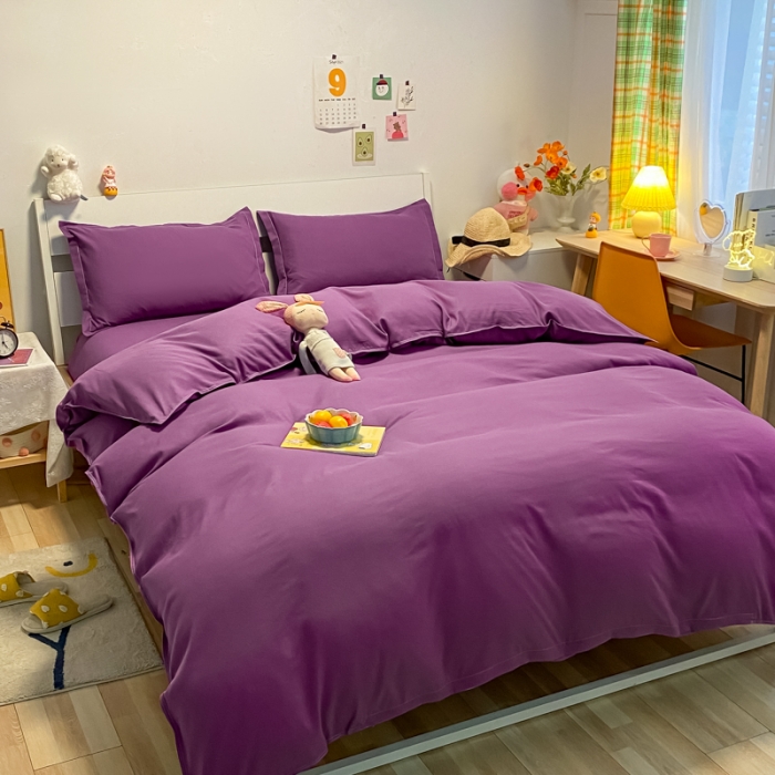 91家纺网 家纺一手货源 找家纺 贝拉梦2021新款美棉纯色系列四件套-曼妮紫