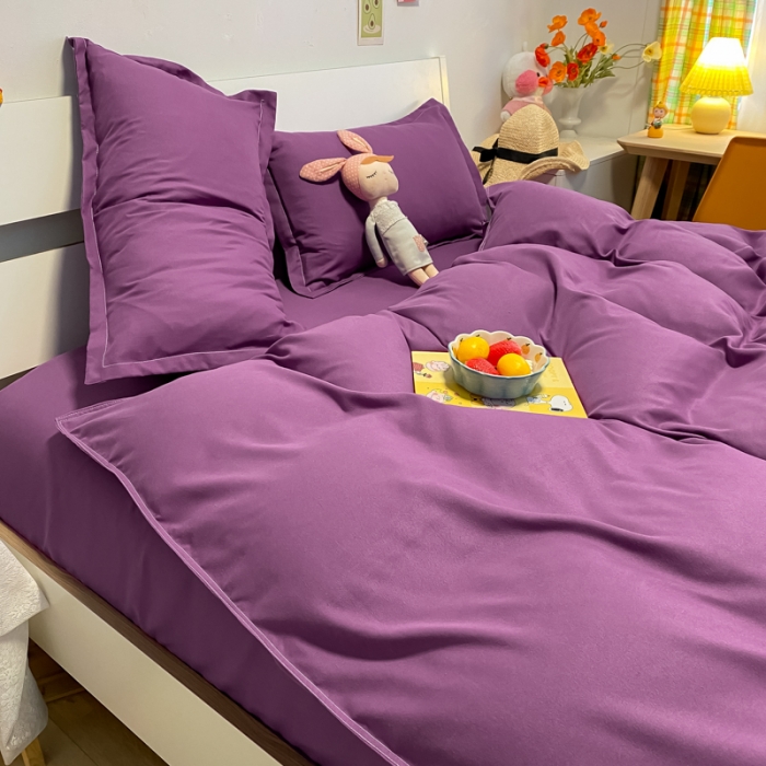 91家纺网 家纺一手货源 找家纺 贝拉梦2021新款美棉纯色系列四件套-曼妮紫