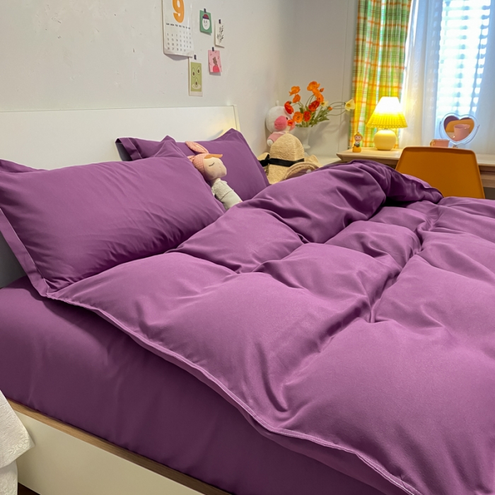 91家纺网 家纺一手货源 找家纺 贝拉梦2021新款美棉纯色系列四件套-曼妮紫