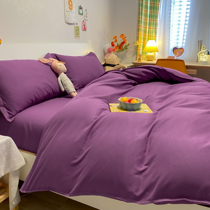 91家纺网 家纺一手货源 找家纺 贝拉梦2021新款美棉纯色系列四件套-曼妮紫