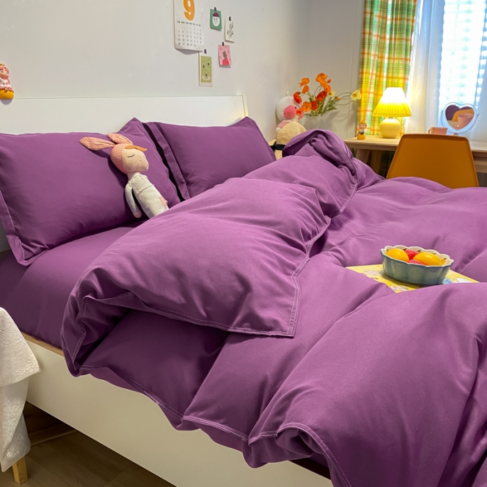 91家纺网 家纺一手货源 找家纺 贝拉梦2021新款美棉纯色系列四件套-曼妮紫