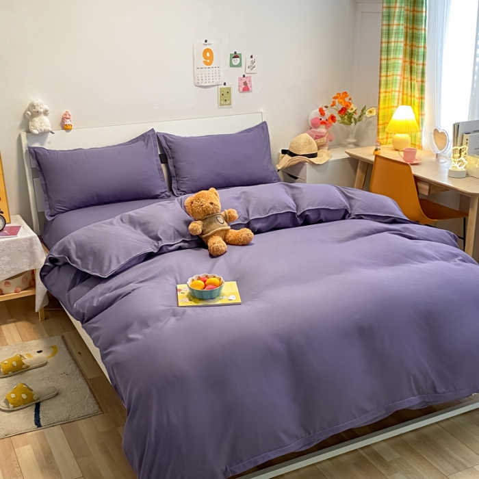 91家纺网 家纺一手货源 找家纺 贝拉梦2021新款美棉纯色系列四件套-慕尚紫